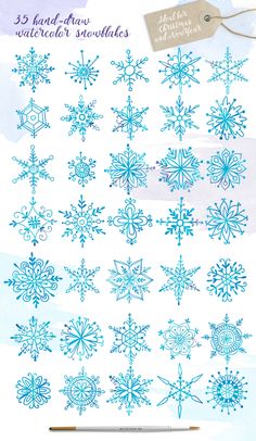 snowflakes are shown in blue and white