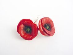 Red Poppy Earrings Poppy Jewelry Dangle by JewelryByCompliment Poppy Jewelry, Poppy Earrings, Polymer Creations, Remembrance Day Poppy, Poppy Necklace, Red Flower Earrings, Christmas Gift For Women, Romantic Earrings, Flower Earring