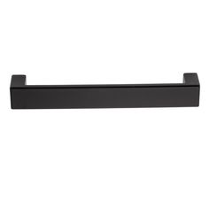 a black cabinet handle on a white background