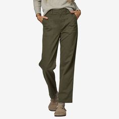 Designed for everyday wear and versatility, the Women’s Utility Pants are built with comfy yet durable 68% organic cotton/30% TENCEL™ lyocell/2% spandex comfort stretch twill. Two deep pockets in front and two patch pockets in back keep your essentials handy when you’re on the go. Inseam length is 30. Made in a Fair Trade Certified™ factory. | Patagonia Women's Utility Pants in Burnished Red, Size 10 - Casual Pants - Organic Cotton/Spandex/Tencel Lyocell Brown Utility Pants Outfit, Explorer Style, Skate Pants, Troop Beverly Hills, Womens Outdoor Clothing, Clothing Subscription, Patagonia Pants, Utility Pants, Outdoor Clothing