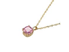 Bella Luce® pink tourmaline and white diamond simulants 7.12ctw square cushion and round, Eterno™ 18k yellow gold over sterling silver October birthstone pendant with chain. Includes a 18" L  x 0.03" W singapore chain that has a 2" extender and lobster claw clasp closure. The pendant measures approximately 0.38" L x 0.38" W and has a 3mm bail. Rose Gold Cushion Cut Jewelry With Diamond Accents, Cushion Cut Rose Gold Jewelry With Diamond Accents, Elegant Cushion Cut Rose Gold Jewelry, Elegant Rose Gold Cushion Cut Jewelry, Formal Rose Gold Cushion Cut Jewelry, Luxury Pink Jewelry With Diamond Accents, Luxury Pink Diamond Cut Jewelry, Elegant Pink Jewelry With Pave Setting, Luxury Rose Gold Cushion Cut Jewelry