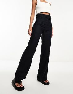 & Other Stories linen belted pants in black | ASOS Trendy Belted Mid-rise Bottoms, Trendy Mid-rise Belted Bottoms, Chic Mid-rise Belted Bottoms, Black Wide Leg Pants With Belt Detail, Black Belted Wide Leg Bottoms, Black Wide Leg Bottoms With Belt Detail, Black High Waist Bottoms With Belt Detail, Black High-waist Bottoms With Belt Detail, High Waist Black Bottoms With Belt Detail