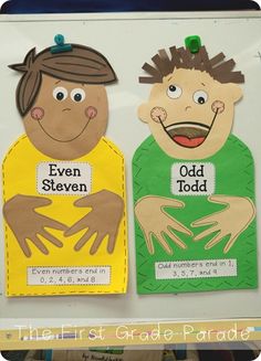 two children's hand puppets with the words even seven and odd