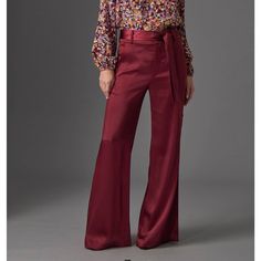 Thanks For Checking Out Our Fabulous Posh Closet!! All Of Our Items Are New With Tags! Never Worn Or Used <3 - Composition: 100% Polyester - Description: The Oaklyn Pant Is A Beautiful Wide Leg Satin Pant In Burgundy. This Trouser Features A Tie At The Waist And The Silhouette Gives The Illusion Of Length Through The Leg Making It Both Sexy And Chic. This Pant Can Be Worn For Work And Play And She's Definitely On Trend For This Season. 100% Polyester. - We Ship From Multiple Warehouses So It's N Black High Waisted Pants, Satin Pant, Abercrombie (women), Full Outfits, Drape Pants, Burgundy Outfit, Burgundy Pants, Wide Leg Palazzo Pants, Striped Wide Leg Pants