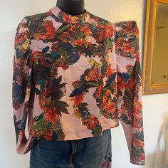 Dressy Blouse With Puffy Sleeves, Buttoned Down Back! Pink Back Ground With Floral Design! Perfect For Summer, Dress Up, & Special Occasions! 100% Polyester. Never Been Worn!! Chic Multicolor Buttoned Tops, Chic Multicolor Tops With Buttons, Multicolor Puff Sleeve Blouse For Fall, Trendy Fitted Floral Print Blouse, Fitted Multicolor Puff Sleeve Blouse, Multicolor Fitted Blouse With Puff Sleeves, Chic Floral Print Blouse For Date Night, Feminine Floral Print Tops For Night Out, Spring Party Blouse With Buttons