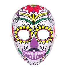 a white mask with colorful flowers on it