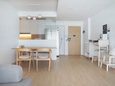 a living room filled with furniture and white walls