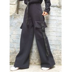 "high-waisted long pants with two outer leg pockets and two side pockets on the waist is elasticated.The pants is suitable for winter, autumn and early autumn🤩 Extravagant designs and high quality fabrics. The item from the pictures is size S  For more information feel free to ask questions. Material &Care Cotton and elastane  Machine wash 30oC Hand wash at low temperatures Do not machine dry Medium hot iron Sizing  We make sizes from xs to 5xl as well as customized measures.So don't hesitate t Full-length Bottoms With Pockets For Winter, Full Length Bottoms With Pockets For Winter, Winter Full-length Bottoms With Pockets, Baggy Fall Full Length Sweatpants, Baggy Sweatpants With Pockets For Fall, Streetwear Wide-leg Pants With Hip Pockets, Solid Wide Leg Pants With Pockets For Streetwear, Winter Trousers With Pockets, High Waist Winter Cargo Pants With Cargo Pockets