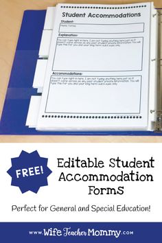 a binder with the text editable student accommodations