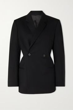 Black Double-breasted wool blazer | TOTEME | NET-A-PORTER Sharp Shoulders, Blazer Black, Work Clothes, Shearling Jacket, Double Breasted Suit, Clothes Collection, Black Blazers, Wool Blazer, Double Breasted Suit Jacket