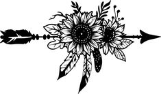 an arrow with flowers and feathers on it