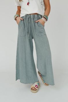 Relaxing Robin Wide Leg Pant - Faded Teal | Three Bird Nest Casual Boho Pants Women, Casual Faded Bottoms, Three Birds Nest Outfits, Soft-washed Wide Leg Bottoms For Fall, Fall Soft-washed Wide Leg Bottoms, Bohemian Washed Bottoms For Spring, Bohemian Lounge Pants With Pockets, Soft-washed Wide Leg Pants For Spring, Bohemian Loungewear Pants With Pockets