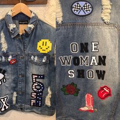 Crazy Cool Woman’s Embellished Denim Jean Vest. I’ve Added Patches And The Phrase “One Woman Show” To The Back. This Is A New Vest From Wild Bleu Labeled A Size Medium/Large, Please Use Measurements. Vintage And Handmade Items Will Not Be Perfect But I Try And Capture Any Flaws In Photos. Leather Jacket Sold Separately. Shoulder To Shoulder: 19” Bust: 21” Waist: 20” Length: 22” Embroidered Jeans For Streetwear, Casual Embellished Denim Blue Jeans, Trendy Embellished Medium Wash Denim Jacket, Distressed Denim Blue Vest, Casual Embellished Medium Wash Denim Jacket, Trendy Summer Denim Jacket With Patches, Trendy Patched Denim Jacket For Summer, Embellished Cotton Denim Jacket, Distressed Dark Wash Denim Vest