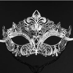 Luxury Silver Elegant Metal Laser Cut Venetian Halloween Ball Masquerade Mask  #MasqueradeMask Silver Fantasy Halloween Mask, Vintage Masks For Halloween Costume Party, Vintage Halloween Costume Party Masks, Silver Gothic Masquerade Mask For Carnival, Silver Masquerade Accessories For Halloween, Elegant Silver Masks For Halloween, Silver Halloween Masquerade Costume Accessories, Vintage Masquerade Mask For Carnival, Silver Costume Accessories For Halloween Masquerade