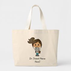 Personalized Cute Female Brunette Doctor Tote Bag The cute brunette lady doctor is wearing a doctor's lab coat over her scrubs, stethoscope around her neck and carrying a clipboard in her hand. Great for the premedical student, medical student or doctor / physician! Customizable Everyday Tote Bag, Large Eco-friendly School Bag, Customizable Tote Canvas Bag For Personal Use, Customizable Canvas Tote Bag For Personal Use, Customizable Large Bags For Daily Use, Customizable Shoulder Bag For Daily Use, Eco-friendly Tote Bag For Personal Use, Eco-friendly Customizable Tote Shoulder Bag, Customizable Rectangular Shoulder Bag For School