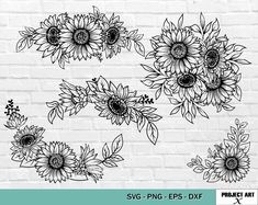 sunflowers and leaves on a brick wall with the text svg - eps dxf