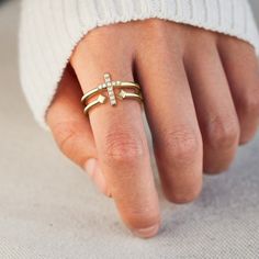 Double Zircon Cross Ring – vanimy Faith Hope And Love, Cross Ring, Zircon Ring, Gold Cross, Love Is Free, Faith Hope, Gold Plated Silver, Message Card, Sterling Ring