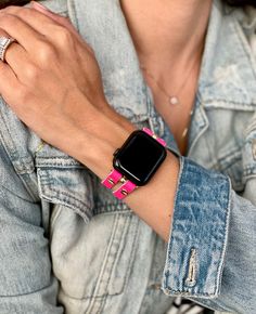 High Quality Hot Pink Color Genuine Leather! 8mm Leather Straps with Adjustable Buckles. Adjustable Size Bracelet Perfectly Tailored for Your Wrist. Designed And Handmade by Simeon D Jewelry Studio! This Bracelet Fits ALL Apple Watch Series. Please Measure Your Wrist Before Submitting Your Order! Not For Other Models. Apple Watch Is NOT Included! The Photos Are Taken on a Apple Watch Series 6 - 40mm! Follow my Studio on Social Media for Updates & New Designs Create Your Own Unique Style! Be Diff Modern Pink Watch Bands With Bracelet Strap, Modern Pink Bracelet Strap Watch Bands, Modern Pink Apple Watch Band As Gift, Modern Pink Apple Watch Band For Gift, Modern Pink Apple Watch Band Gift, Adjustable Leather Apple Watch Band, Modern Pink Adjustable Watch Accessories, Trendy Adjustable Watch Bands, Adjustable Watch Bands For Everyday Use