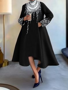 Come to Stylewe to buy Dresses at a discounted price, SPU: 1IDR9NB81E, Color: Black-white, Silhouette:A-Line, Sleeve Type:Regular Sleeve. Good Morning Happy Monday, Church Clothes, Pocket Stitching, Church Fashion, Stitching Dresses, Buy Dresses, Church Outfits, Long Sleeve Turtleneck, Buy Dress