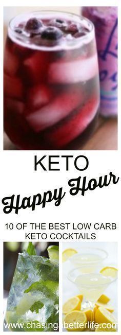 the keto happy hour recipe is shown in three different pictures with text overlay