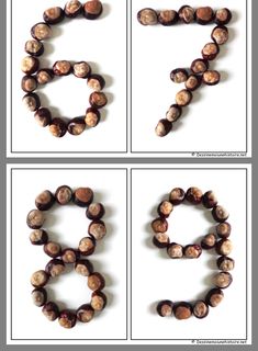 four different pictures showing the numbers made out of wood beads