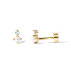 PRICES MAY VARY. These 6mm x 3.5mm CZ and Pearl Flat Back Earrings are Plated in 14K Yellow Gold and are perfect to wear all day and all night! Please refer to instructional video for guidance. These small stud earrings, sold as a pair, are meticulously crafted with a 925 sterling silver post that screws into our flat back disc, ensuring comfort and ease of wear. They are plated in 14k yellow gold for a long-lasting finish that is hypoallergenic, 100% nickel-free, and lead-free,. ✦ 60-DAY GUARAN Earrings For Small Ears, Second Hole Piercing, Helix Piercing Jewelry, Flat Back Earrings, Tiny Studs, Helix Piercing, Small Earrings Studs, Cartilage Earrings, Gold Earrings Studs