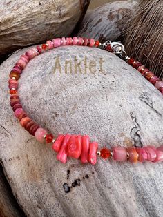 Seashell Bracelet, Bead Anklet, Crab Claws, Beach Bracelets, Orange Crystals, Shell Bracelet