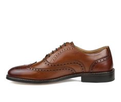 A time-honored design, the Franklin, a wingtip oxford by the experts at Thomas & Vine. Featuring genuine leather brogue detailing sitting on a comfortable memory foam insole. Genuine leather upper,Lace-up closure for a custom and secure fit,Approx. 1 inch heel,Classic round toe,Soft memory foam insole for added comfort,Durable synthetic outsole,Thomas & Vine® branding details | Men's Thomas & Vine Franklin Dress Shoes in Cognac Size 14 Medium Thomas Vines, Leather Brogues, Wingtip Oxford, Oxford Dress, Shoe Carnival, Mens Oxfords, Memory Foam, Dress Shoes Men, 1 Inch