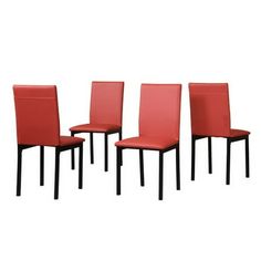 four red chairs sitting next to each other