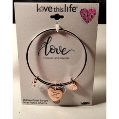 Love This Life Bracelet, Charm Bracelet, Stainless Steel Bangle With Silver Plated Charms. Classic, Stylish And Fun To Wear! Still In Its Original Packaging. Shipping Policy: Items Are Generally Shipped Usps Priority Mail Which Includes A Minimum Of $50 Insurance. All Items Are Carefully Packaged. If An Item Is Damaged During Shipping, Please Take Pictures And Let Me Know Immediately So A Claim Can Be Filed With The Shipper. I Have A Handling Fee That Helps Offset The Bubble Wrap, Peanuts And Other Packaging Materials I Use As I Don't Want Any Accidents. Thus Far, Everything Has Arrived In Beautiful Condition And I Would Like To Keep That Trend Going. If You Want To Purchase Multiple Items Silver Heart Bracelets For Best Friend Gift, Heart-shaped Silver Bracelets For Best Friend Gift, Silver Heart Charm Jewelry For Best Friend, Inspirational Sterling Silver Nickel-free Bracelets, Silver Jewelry With Heart Charm For Best Friend, Silver Stainless Steel Jewelry With Hallmark, Silver Stainless Steel Heart Bracelet For Friendship, Silver Heart Bracelet For Best Friend On Valentine's Day, Silver Heart Bracelet For Best Friend On Mother's Day