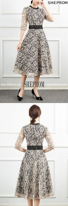 Buy tea length lace women semi formal party dress with half sleeves id#S1659 at SheProm. SheProm.com is an online store with thousands of formal dresses. Shop 100% authentic prom dresses with free standard shipping. Women Semi Formal, Semi Formal Party