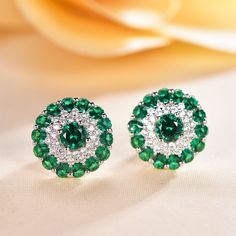 ☆Lab Treated Emerald Earrings☆ Emerald is crystal clear, it always exudes a romantic and vintage atmosphere. Emerald represent luck, wealth, faith and eternal life. People believe that wear the Emerald Earrings can bless the wearer's peace, and bring people happiness, very suitable for daily wear, if it is to attend important occasions, then a pair of beautiful emerald stud earrings will make you very eye-catching. At the same time, the green gem stone is the birthstone of May, and it's very sui Green Crystal Earrings For Anniversary, Round Sparkling Crystal Earrings For Anniversary, Sparkling Round Crystal Earrings For Anniversary, Cubic Zirconia Earrings For May Birthstone, Crystal Round Bridal Earrings For Anniversary, Crystal Bridal Earrings For Anniversary, Dazzling Green Round Earrings, Green Halo Setting Earrings For Wedding, Elegant May Birthstone Crystal Earrings For Anniversary