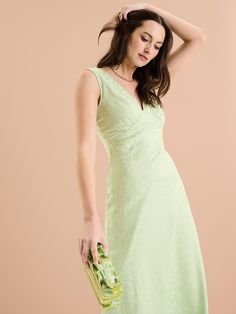 Introducing the ultimate slip dress, Iris, who is ready and waiting to take you from work to weddings or any special occasions. With its cool pistachio jacquard animal print and thick strap slip silhouette, it's a must-have. We love its Empire Line cut that makes it oh-so flattering, and its soft and slinky LENZING™ ECOVERO™ Viscose fabric. Pastel Green Dress, Pastel Floral Dress, Dresses Occasion, Pastel Fashion, Pistachio Green, Muted Tones, Black Tie Event, Spring Tops, Kaftan Dress