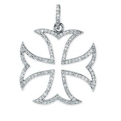 Add a touch of shimmer to your wardrobe with this beautiful Maltese Cross that is crafted from 14 white karat gold and accented with 3/4 ct tw diamonds. It measures 34mm x 25.5mm, including the bail and weighs approximately 4 grams. Chain not included. Women Gold Pendant, Diamond Cross Necklaces, Beautiful Cross, Gold Beauty, Maltese Cross, Gold Bracelet For Women, Bow Jewelry, Gold Charm Necklace, Diamond Cross Pendants