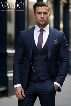 Blue Suits For Men Wedding Guest, Mens Suit Navy Blue, Men’s 3 Piece Suits For Wedding, Three Piece Suit Groom Wedding, Three Piece Suit Mens Navy Blue, Dark Blue Three Piece Suit Men, Navy 3 Piece Suit Wedding, Men’s Suit Wedding, Mens Navy Blue Suit Wedding