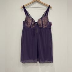 Purple Lace Sheer Babydoll Lingerie, Size 44dd. Nwt. C11 Night Sleepwear With Lace Trim And Underwire, Lace Sleepwear With Built-in Underwire Bra, Lace Underwire Sleepwear For Loungewear, Purple Camisole For Daywear, Underwire Sleepwear With Built-in Bra, Underwire Sleepwear With Built-in Bra For Bedtime, Lace Bodice Camisole For Loungewear, Lacy Bra, Green Bras