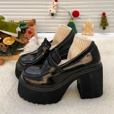 Color: Black Patent Leather, Shoe Size: 40 Platform Leather Shoes, High Heel Loafers, Mary Jane Platform Shoes, Mary Jane High Heels, Loafers Women, Gothic Shoes, Women's Uniforms, Chunky Heel Pumps, Mary Jane Shoes Womens