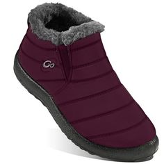 Introducing our Adult Snow Boots - the perfect footwear to keep your feet warm and cozy during the freezing winter season. These ankle boots are designed with a soft and plush faux fur lining that wraps your feet in luxurious comfort. The anti-skid soft sole provides excellent traction, making them ideal for outdoor activities in the snow. Crafted with a durable rubber sole, these boots ensure a dry and slip-free experience. Whether you're walking in the snow or enjoying outdoor adventures, these winter booties are a fine choice. Experience the ultimate warmth and comfort with our Adult Snow Boots. Size: 8.  Color: Red.  Gender: female. Winter Outdoor Booties With Round Toe, Winter Ankle Booties With Padded Ankle, Comfortable Winter Booties With Round Toe, Waterproof Slip-on Winter Boots, Winter Waterproof Ankle-high Boots With Padded Ankle, Comfortable Winter Booties With Plush Lining, Comfortable Warm Booties For Winter, Red Insulated Winter Boots, Red Round Toe Booties For Winter