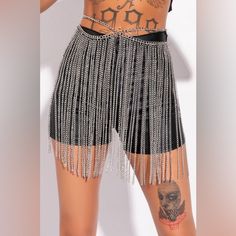 Style Notes Get Groovin’ In The Akira Label Dance Up On Me Chain Skirt Belt. This Chain Link Belt Is Composed Of Silver Tone Metal And Features A Double Claw Clasp Closure And Chain Link Fringe. Style Over A Mini Dresses To Add Some Flair. - 100% Man Made - 46.5” Length (Approx.) - Imported Product Id: 219007 Trendy Silver Party Skirt, Trendy Silver Skirt For Party, Edgy Waist Chain For Party, Edgy Party Waist Chain, Edgy Chain Strap Waist Chain For Parties, Edgy Waist Chain With Chain Strap For Party, Elegant Mini Skirt For Festival, Chain Belt For Summer Parties, Trendy Summer Chain Belt For Night Out