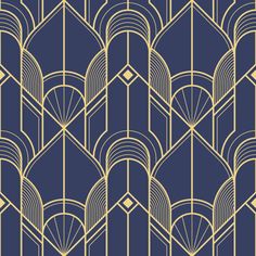 an art deco style wallpaper design in gold and navy blue with fan shaped shapes