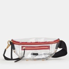 Charles Crossbody Clear | Black/Brushed Gold Red Zip 840220510503 Brushed Gold Hardware, Internet Famous, Estilo Chic, Clear Bags, Small Crossbody, Black Accents, Black Handbags, Leather Accessories, Handbag Accessories