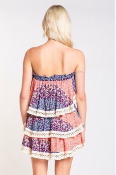 You're going to look so sweet in the Summer Fields Blue and Blush Floral Print Strapless Two-Piece Set! This cute head-turner, shaped from woven fabric, features a patchwork floral print ( in hues of blush, blue, and purple, and ivory) across a smocked strapless ruffle bodice and tiered mini skirt. Crochet lace trim detail decorates ruffle hem. Lined. DETAILS & CARE Rayon. Machine Wash Cold. Imported. Mini Skirt Crochet, Blush Floral Dress, Summer Fields, Crop Top Mini Skirt, Skirt Crochet, Tiered Mini Skirt, Crochet Lace Trim, Pink Boho, Dress Set