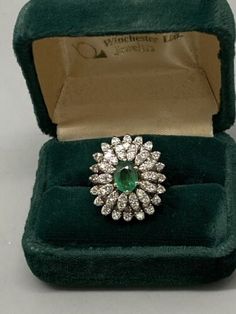 14k White Gold Emerald Doublet 1.6 Ct Diamonds Cluster Halo Cocktail Ring 8.5  | eBay For My Mom, Jewelry Business, Diamond Cluster, Cocktail Ring, Cocktail Rings, My Mom, Good Quality, Halo, Vintage Jewelry