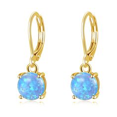 PRICES MAY VARY. ♥ This leverback dangle earrings is inlaid with created blue fire opal for a unique look. The Good Quality earrings has a high polish finish. The earrings Length is 1", Width: 8mm, Total Weight : 1.75g(1 Pair Earrings).GEM stone is Blue Fire Opal 8mm ♥ Gemstones Classic Leverback Earrings,Nice and secure easy-hoop clasp for safety.Not easy to fall off and stay closed.the stunning blue colors in this stone makes it a perfect fashion earrings.You will love this vintage style drop Gem Drop Earrings, Opal Drop Earrings, Blue Fire Opal, Gemstone Drop Earrings, Green Fire, Leverback Earrings, Earrings Green, Hanging Earrings, Opal Earrings