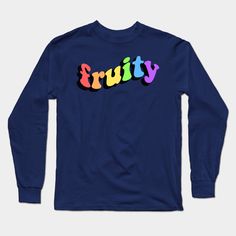 the word truth in multicolored letters on a dark blue shirt