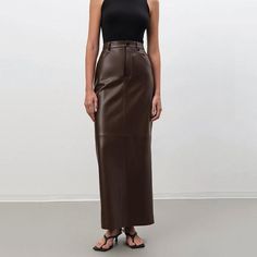 Brown Faux Leather Skirt, Burgundy Skirt, Ankle Length Skirt, Middle Aged Women, Empire Waistline, Casual Evening, Skirt For Women, Faux Leather Skirt, Office Wear