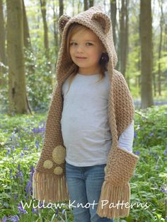 CROCHET PATTERN The Bramble Bear Hooded Scarf Toddler | Etsy Crochet Hood Pattern, Hooded Scarf Pattern, Crochet Hooded Scarf, Crochet Hood, Hood Pattern, Crochet Kids, Irish Crochet Dress, Trendy Crochet, Hooded Scarf