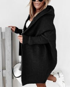 Cardigan Batwing Hooded Knitted Coat sold by bobgllok on Storenvy Hooded Knit Cardigan, Gilet Long, Cardigan Casual, Plus Size Cardigans, Hoodie Cardigan, Knitted Hood, Estilo Chic, Sweater Collection, Casual Cardigans