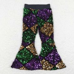 P0359 Colorful rhombus sequinned girls pants Gold Sequin Pants, Sequin Pant, Bell Pants, Sequin Pants, Baby Skirt, Kids Boutique Clothing, Kids Boutique, Bell Bottom Pants