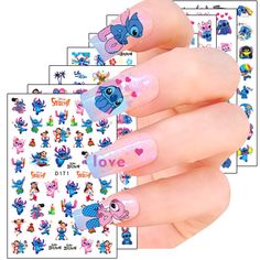 PRICES MAY VARY. Quantity: You will get 12 sheets Cartoon nail art decals, Super cute cartoon and easy to use! can be used to decorate your own nail art or crafts. Material:The designer nail decals are made of environmentally friendly materials and can be used safely. Suitable for all nail types! Easy to Use: No soaking necessary! Just use tweezers to peel nail self-adhesive stickers and stick decals on your nail. you can get a beautiful nail decoration.Suitable for Professional Salon and Home u Stitch Nails, Disney Nail Art, Paznokcie Hello Kitty, Hello Kitty Nails Art, Anime Nail, ليلو وستيتش, Mickey Nails, Disney Princess Anime, Nail Art 3d